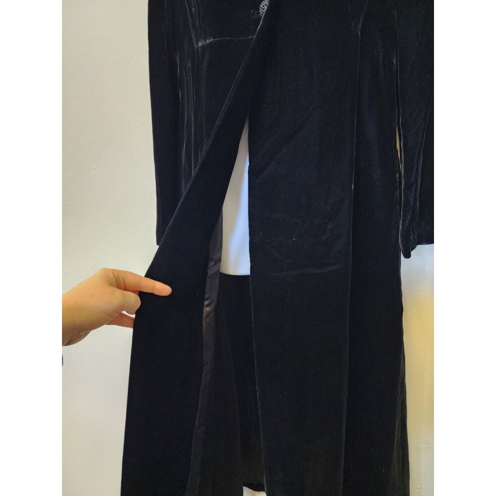 1940s VTG Black Velvet Opera Coat S Grandcoat Vampire Chic Old Hollywood Glamour - Picture 5 of 11